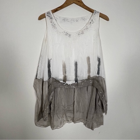 Tops - Elegant White and Gray Women's Top silk and cotton made in Italy